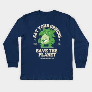 Eat Your Veggies, Save the planet! Kids Long Sleeve T-Shirt